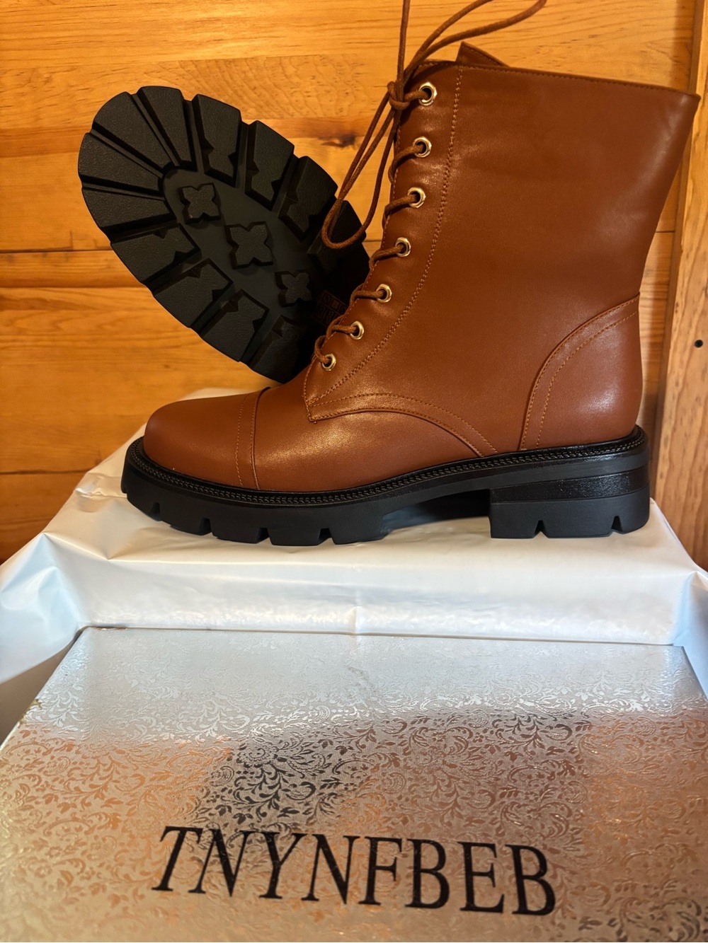 Women's Tan Lace-Up Combat Boots